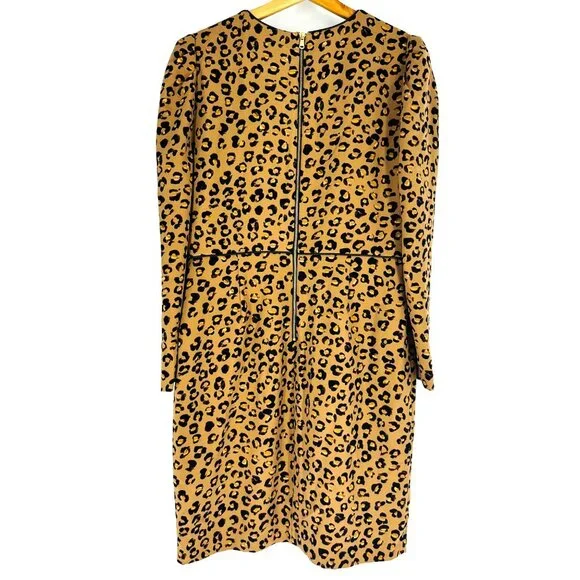 Donna Karan Womens Brown Tan Leopard Print Crew Neck Long Sleeve Zip Dress 12 - Picture 5 of 13